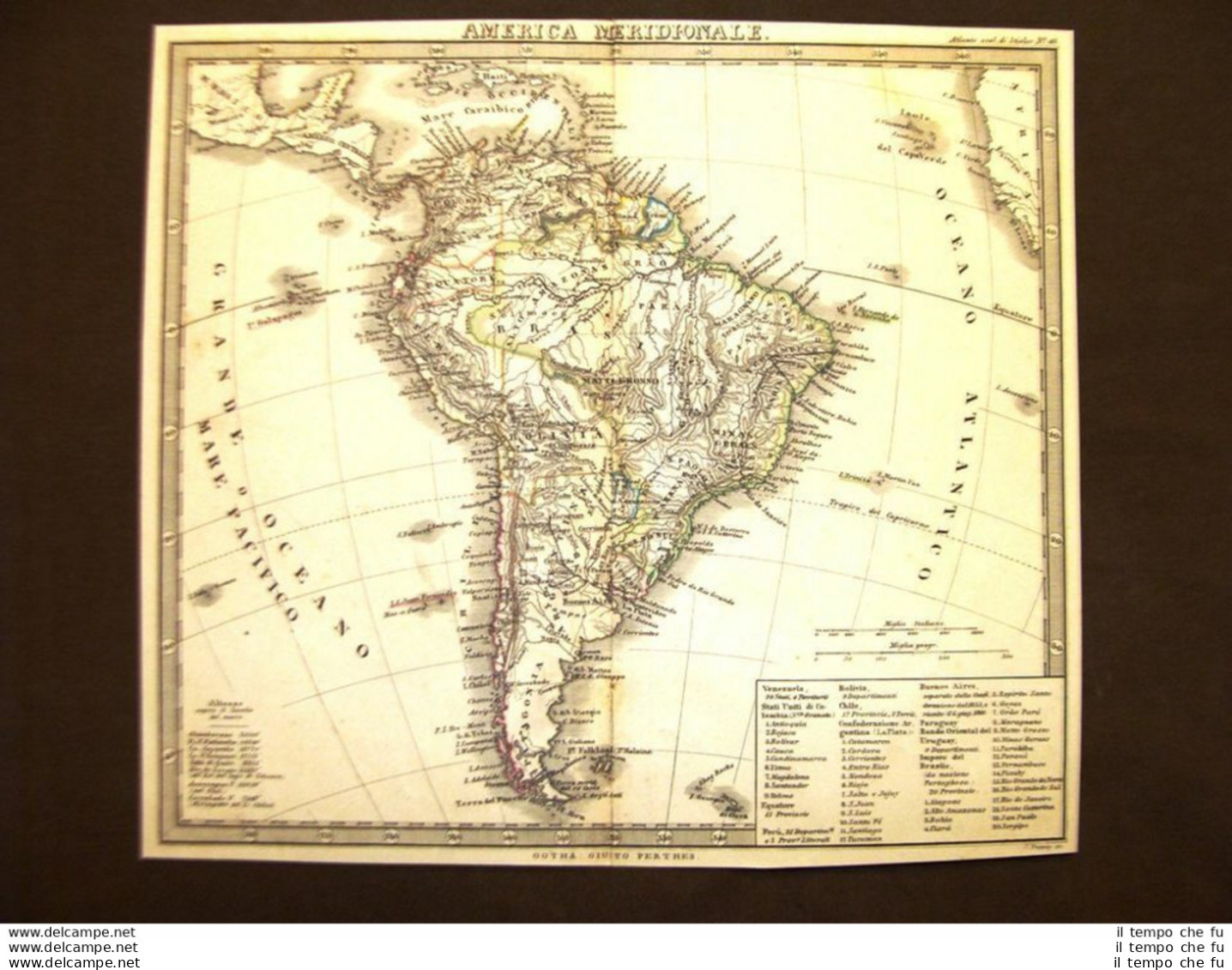 Carta Geografica O Mappa Del 1871 America Meridionale Justus Perthes Stieler - Carte Geographique