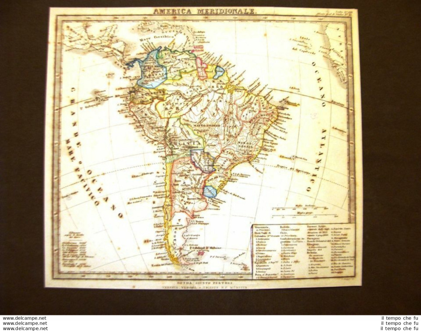 Carta Geografica O Mappa Del 1898 America Meridionale Justus Perthes Stieler - Geographische Kaarten