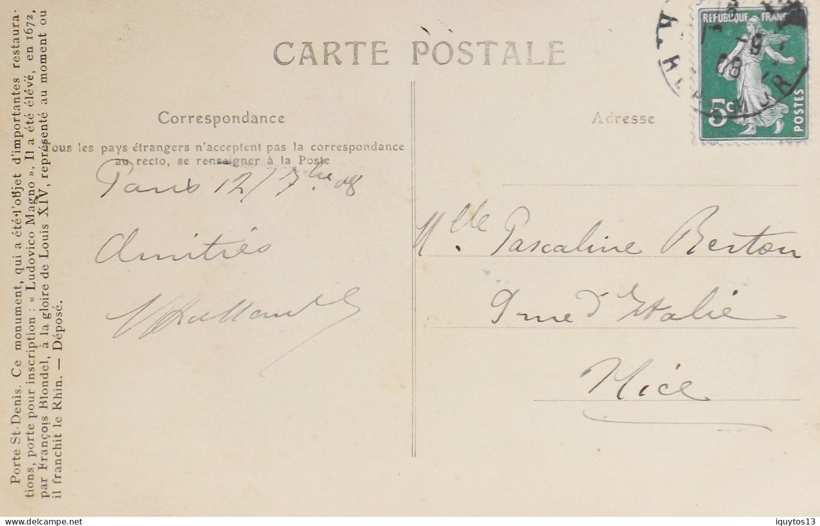 CPA. [75] > TOUT PARIS > N° 54 M - Porte St Denis - (Xe Arrt.) - 1908 - Coll. F. Fleury - TBE - Arrondissement: 10
