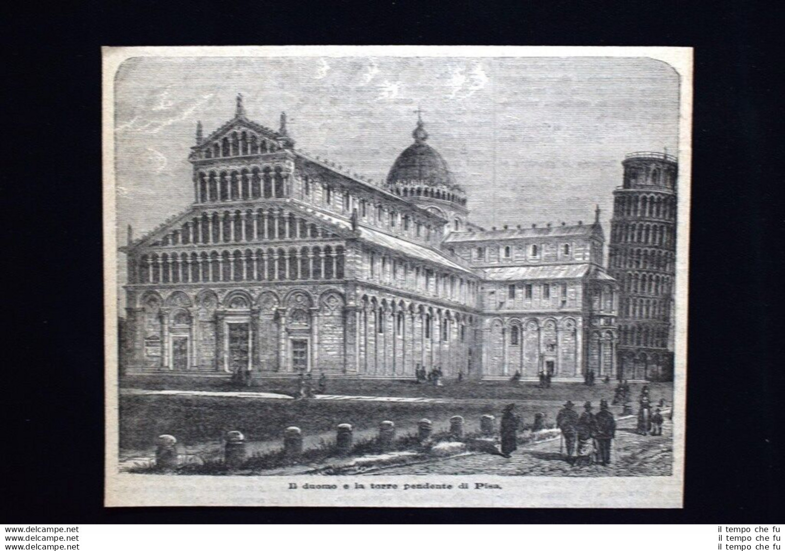 Il Duomo E La Torre Pendente Di Pisa Incisione Del 1886 - Antes 1900
