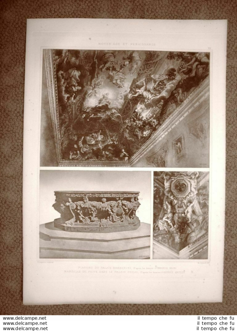 Roma Soffitto Del Palazzo Barberini E Palazzo Ducale Incisione 1897 Lemercier - Avant 1900