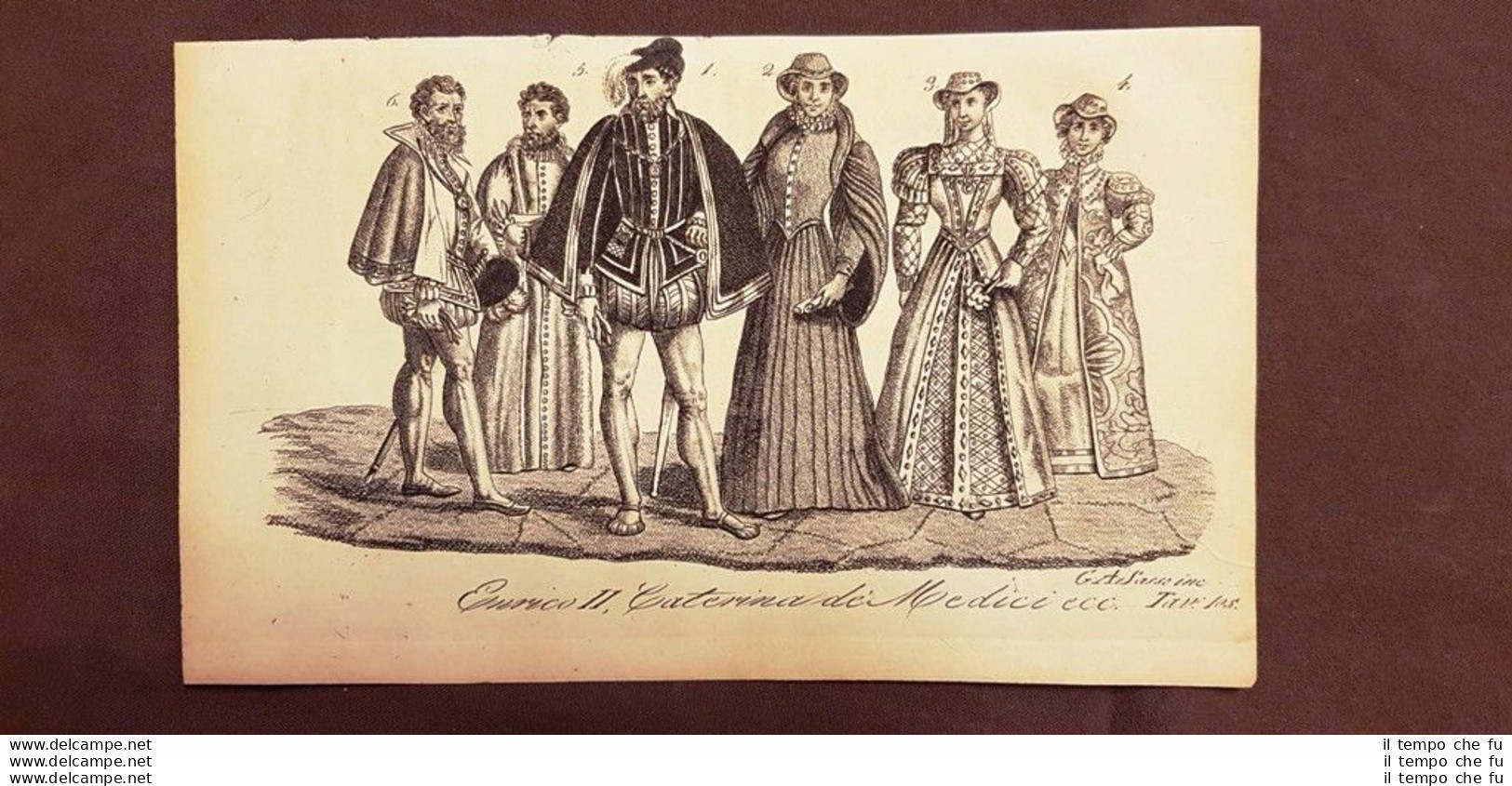 Enrico II E Caterina De' Medici Acquaforte Del 1830 Costume Antico G. Ferrario - Avant 1900