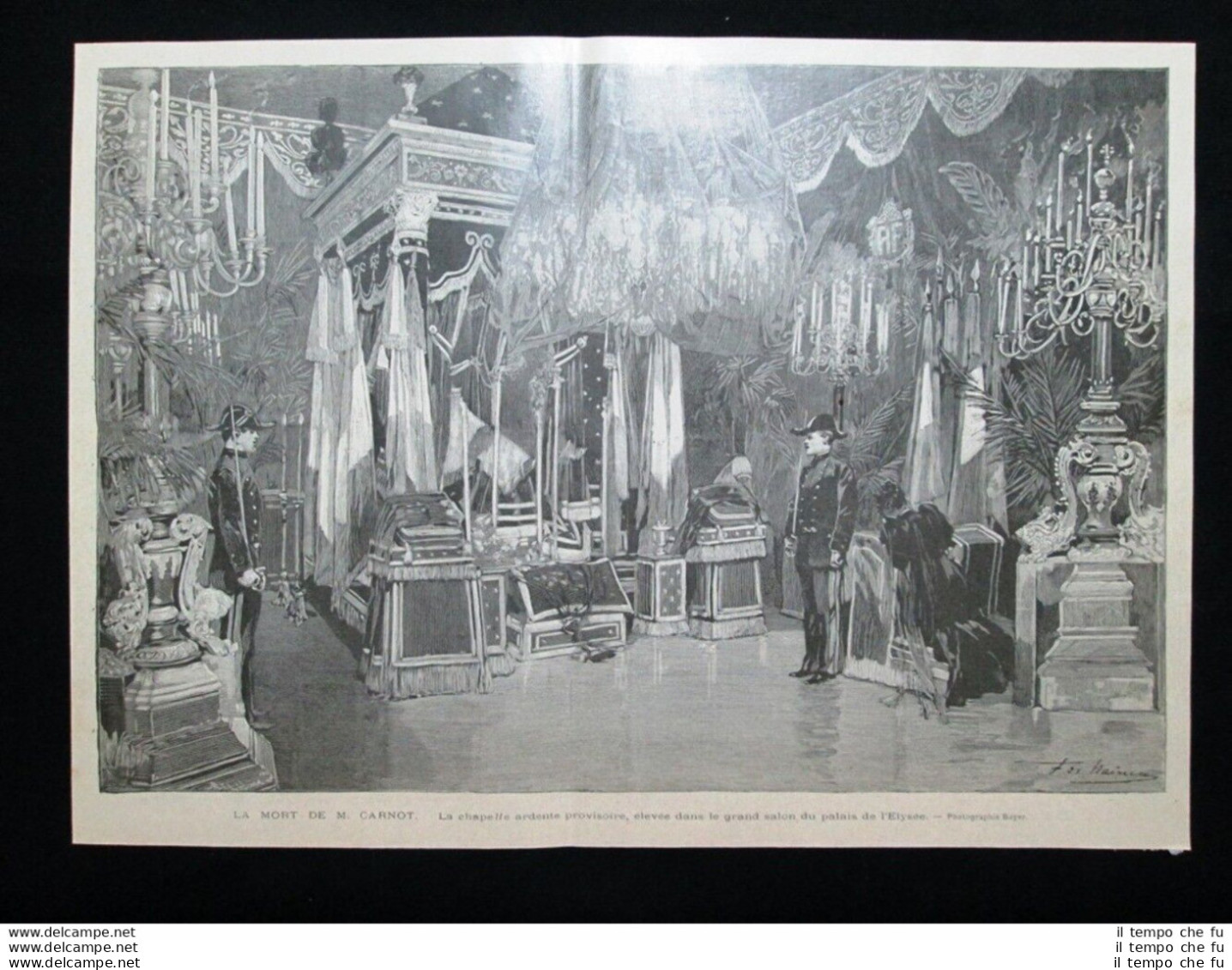 Camera Ardente Marie Francois Sadi Carnot, Palazzo Eliseo Incisione Del 1894 - Avant 1900