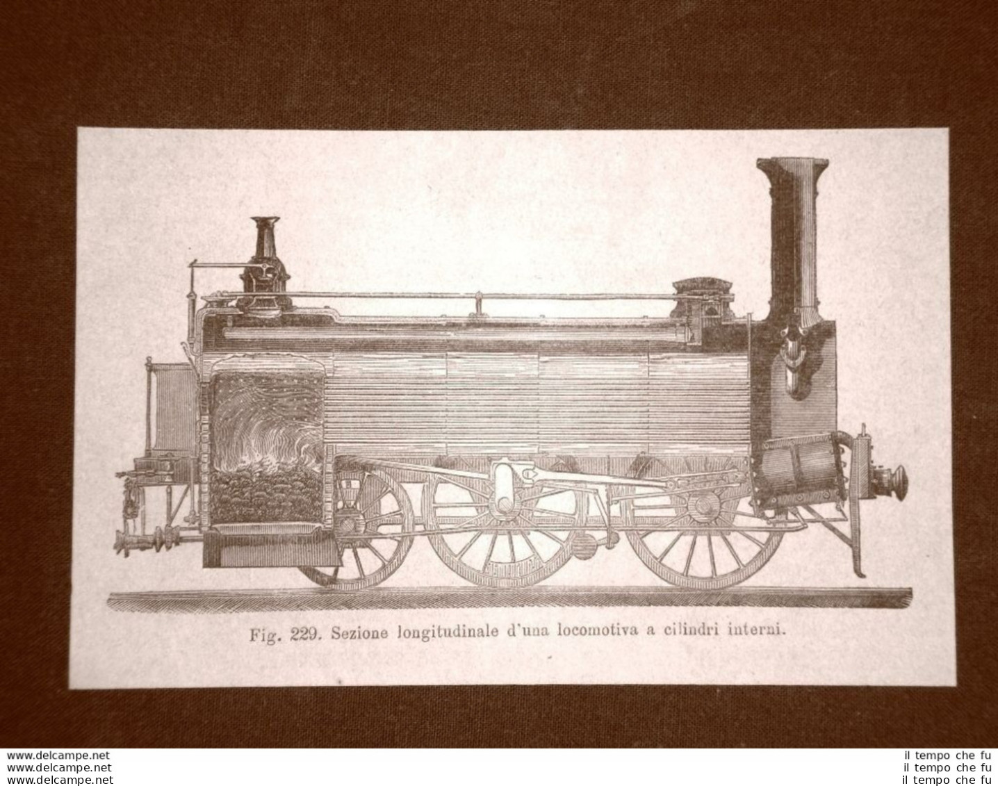 Incisione Del 1875 Treni E Ferrovie Sezione Di Una Locomotiva A Cilindri Interni - Avant 1900
