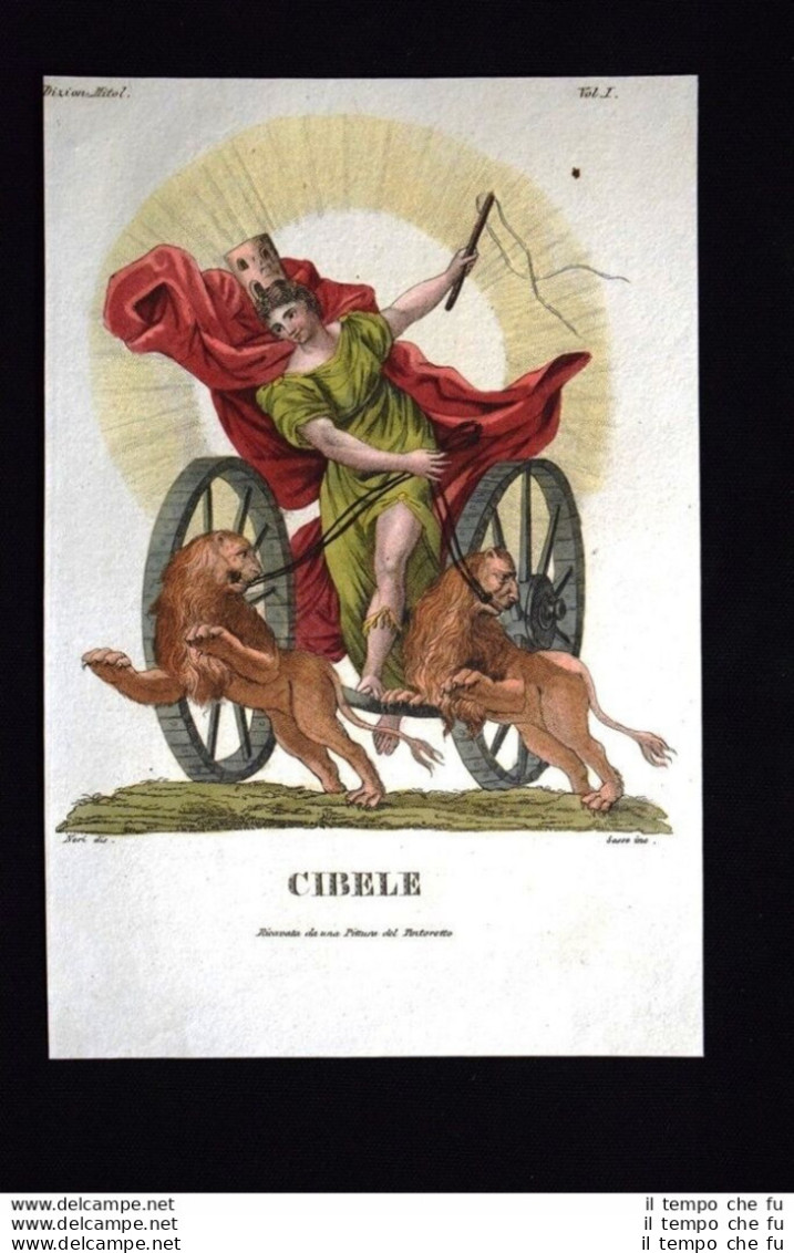 Cibele, Pittura Tintoretto Incisione Colorata A Mano Del 1820 Mitologia Pozzoli - Avant 1900