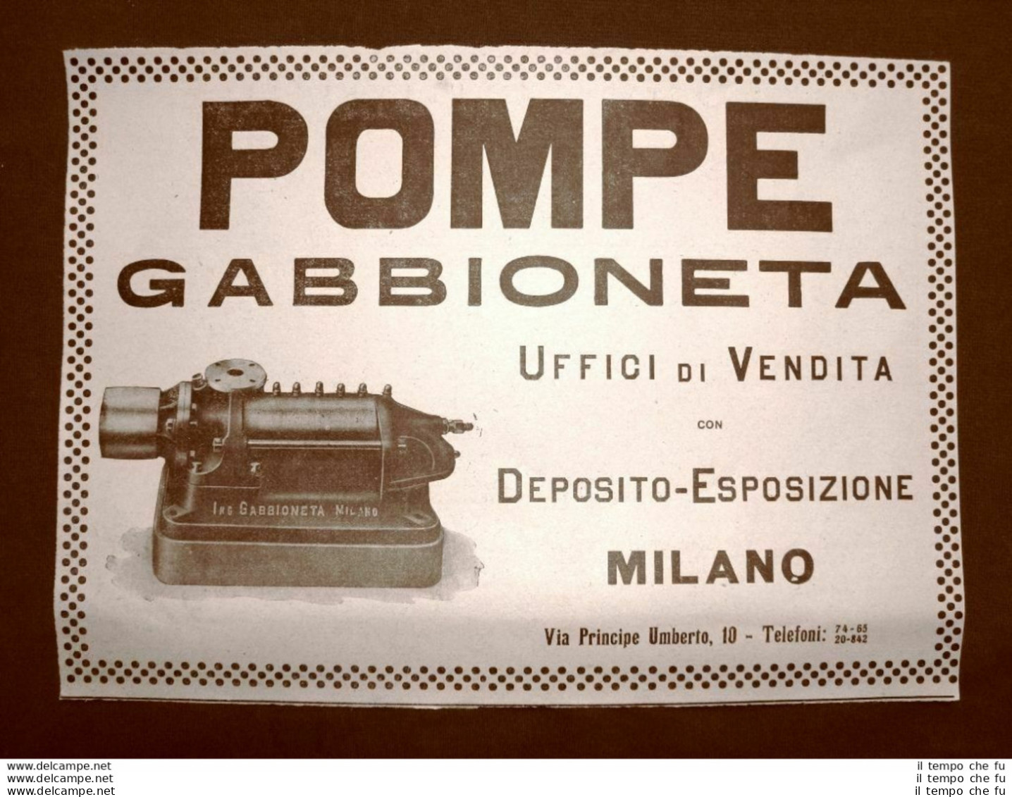 Pompe Gabioneta Milano Pubblicità Del 1918 - Sonstige & Ohne Zuordnung