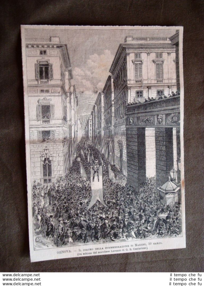 Genova 10 Marzo 1880 Corteo Della Commemorazione Di Giuseppe Mazzini - Ante 1900