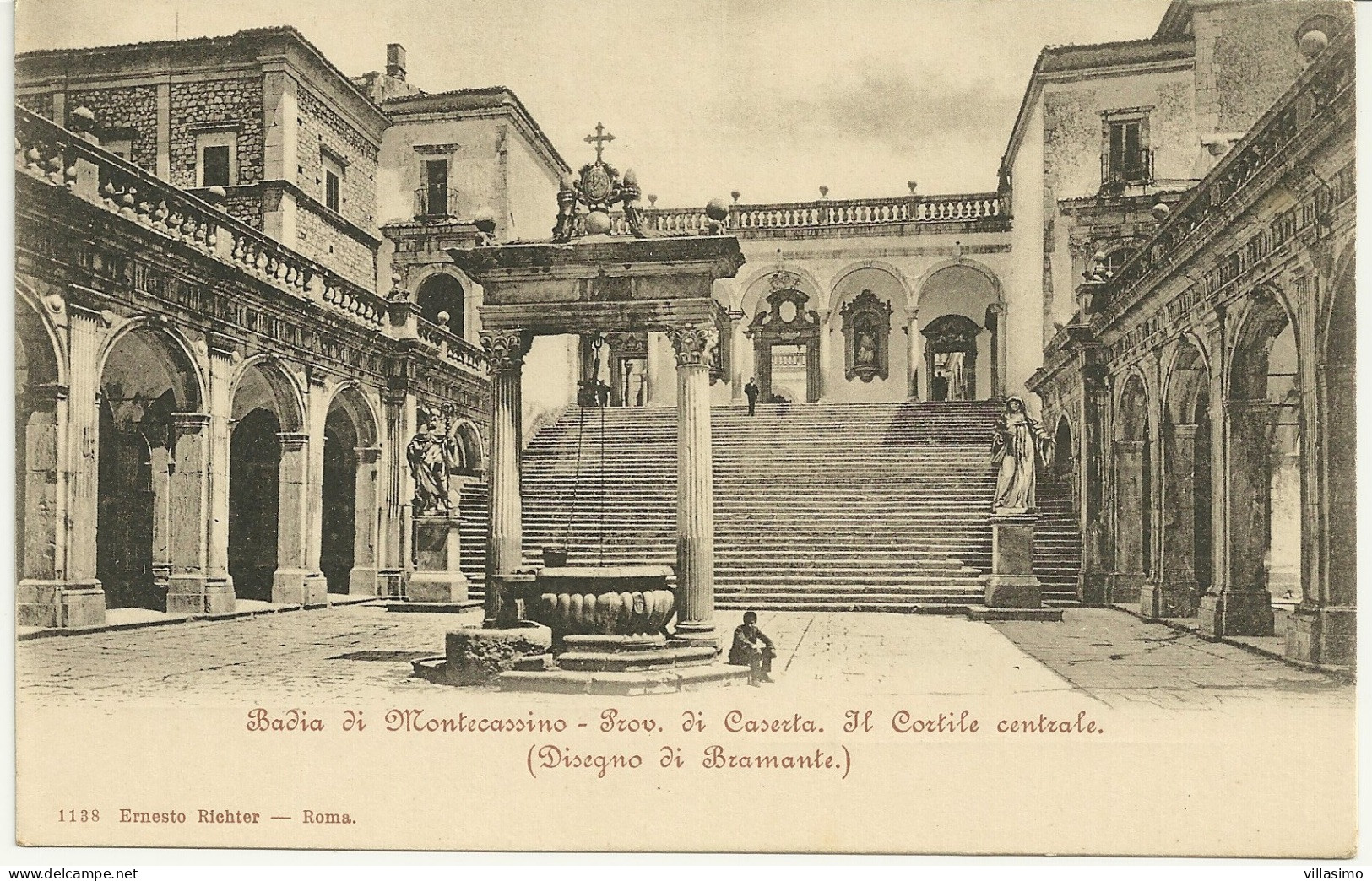 Frosinone - Badia Di Montecassino (fino 1927 Prov. Caserta) - Il Cortile Centrale - (Disegno Di Bramante) - Animata - NV - Frosinone
