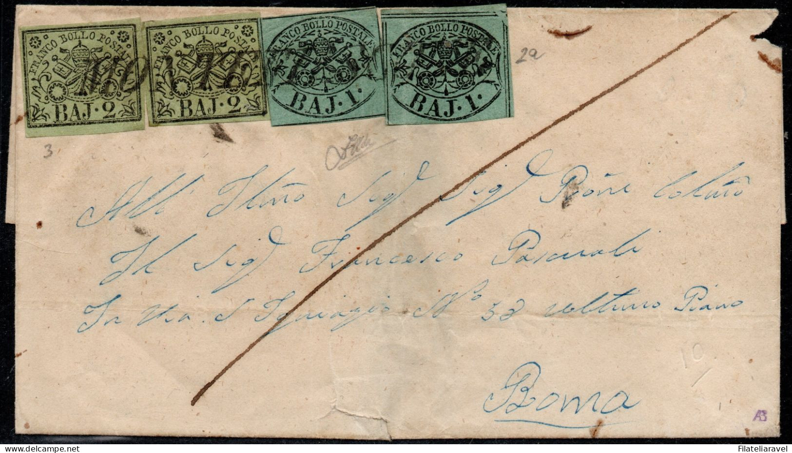 ASI -  1854 - STATO PONTIFICIO - Sovracoperta Di Lettera Spedita Da Montefiascone.Catalogo Sassone N. 2a+3 - Kerkelijke Staten