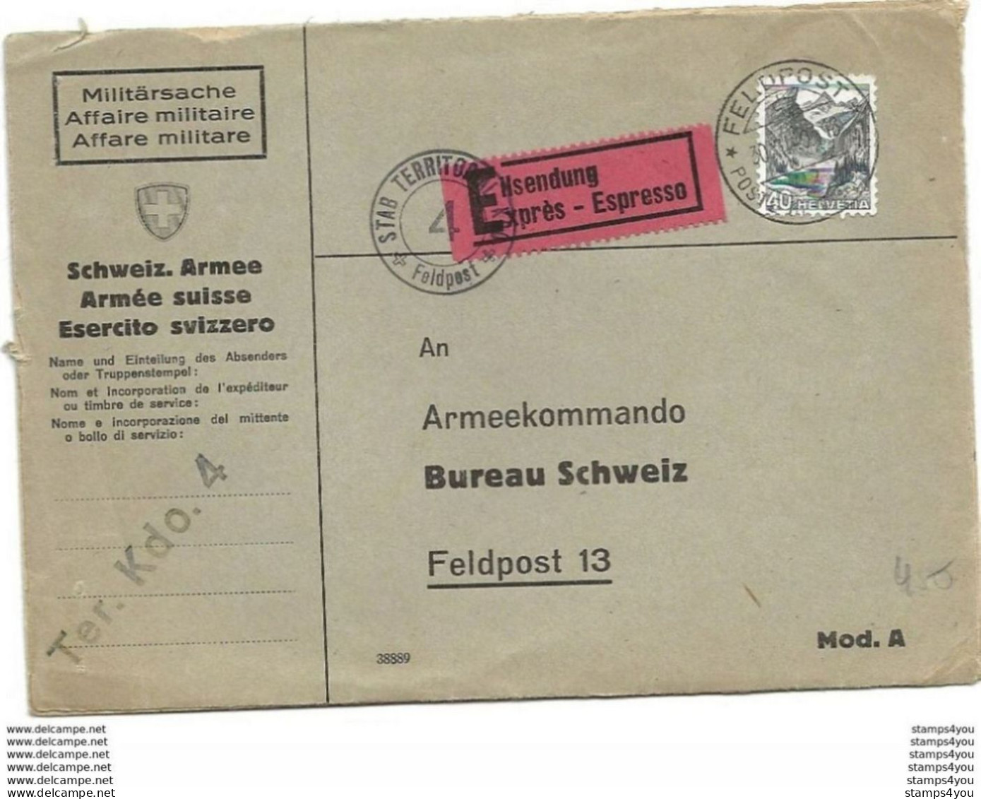 208 - 34 - Fragment Enveloppe Recommandée "Stap Ter Kdo 4 - Cachet Postal Feldpost" - Documenti