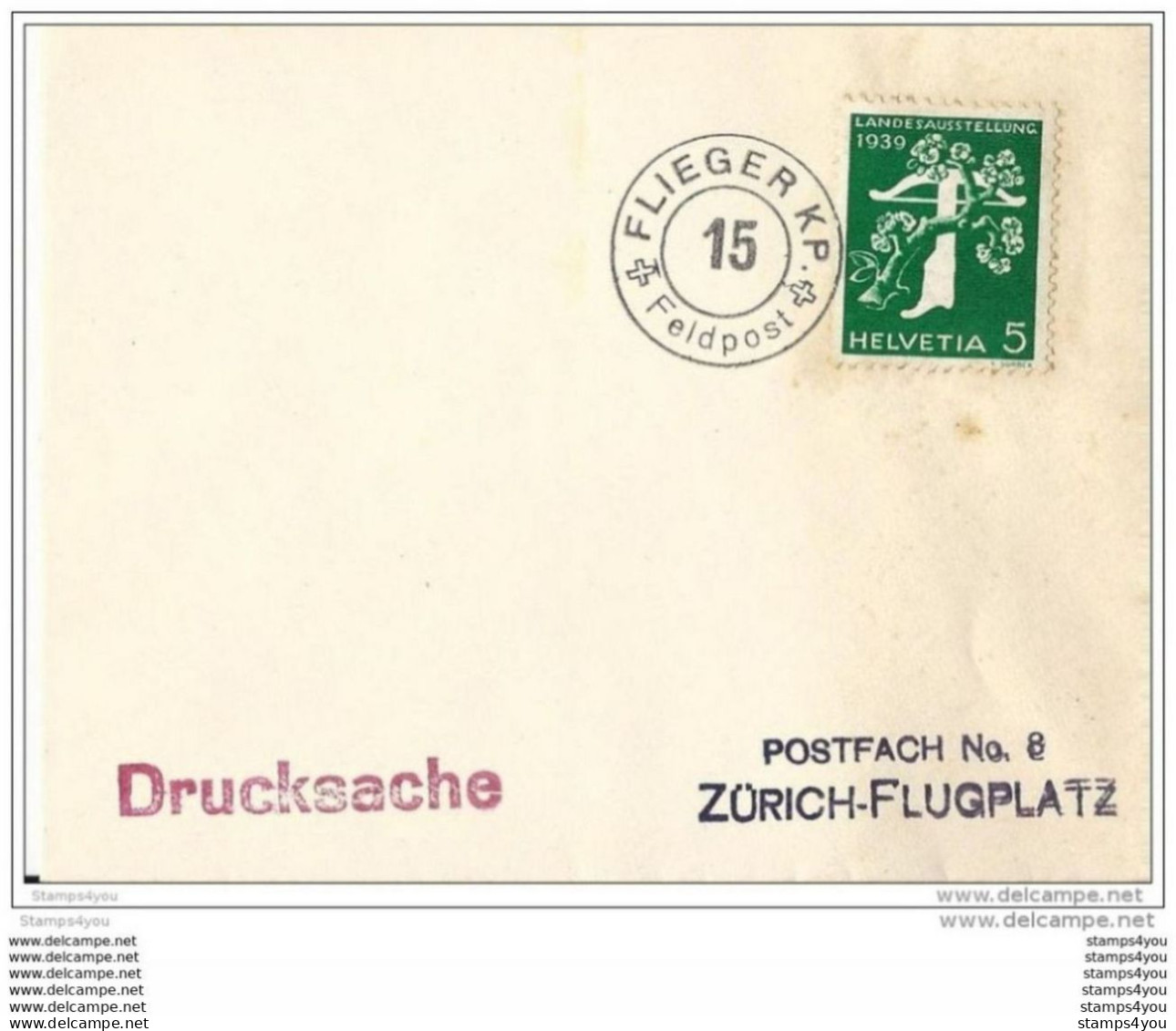 208 - 10 - Petite Enveloppe Avec Timbre Suisse Et Cachet Feldpost Flieger KP 15-attention Légère Trace De Colle - Documenti