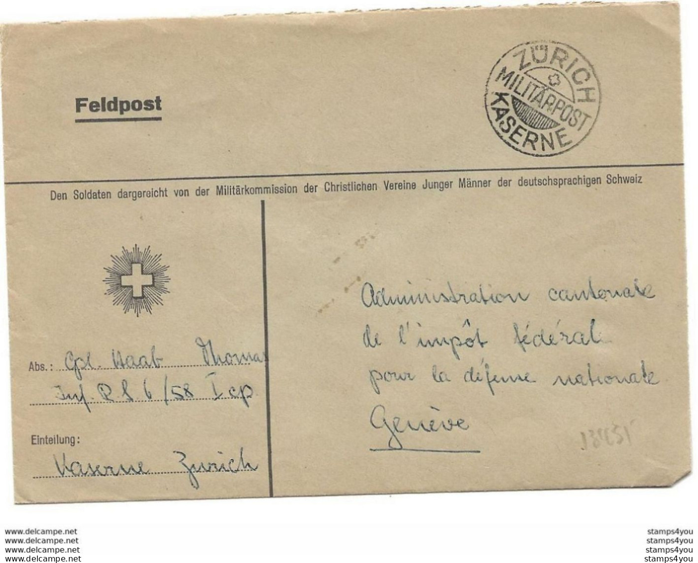 208 - 9 - Enveloppe Avec Cachet Militaire "Zürich Kaserne" Militärpost - Dokumente
