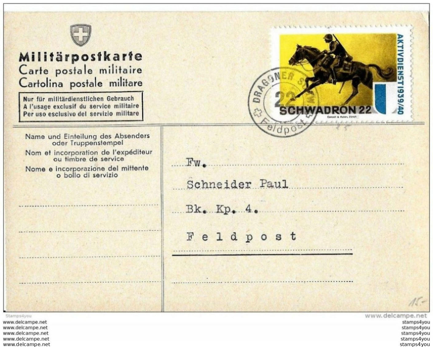 9-98 - Enveloppe 2ème Guerre Mondiale "Dragoner Schw. 22" - Feldpost - Cartas & Documentos