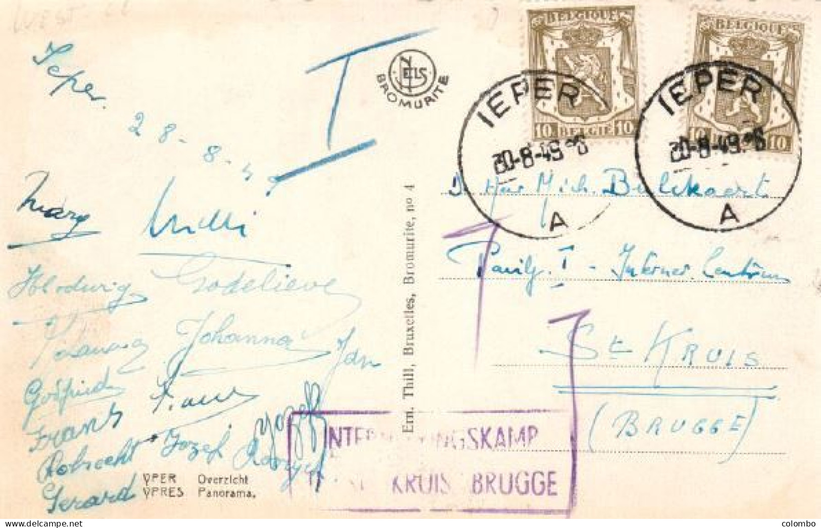 Interneringskamp Sint-kruis-brugge - 1949 - Oorlogs Gouverneur West Vlaanderen Michiel Bulckaert Censuur Ieper - WW II (Covers & Documents)