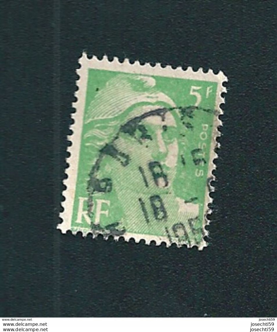 N° 809 Marianne De Gandon  5 Frs Vert Clair Timbre France Oblitéré 1948 - Used Stamps