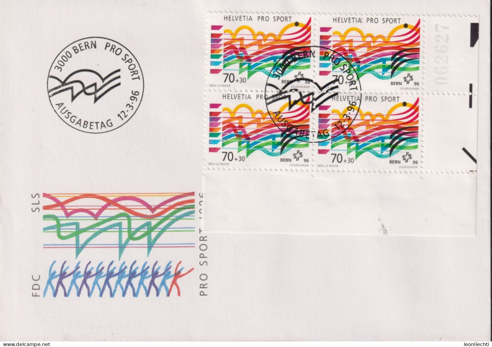 1996 Schweiz, FDC Zum:CH W80, Mi:CH 1576, Pro Sport, Eidg. Turnfest Bern, Eckblock Mit Bogennummer - FDC