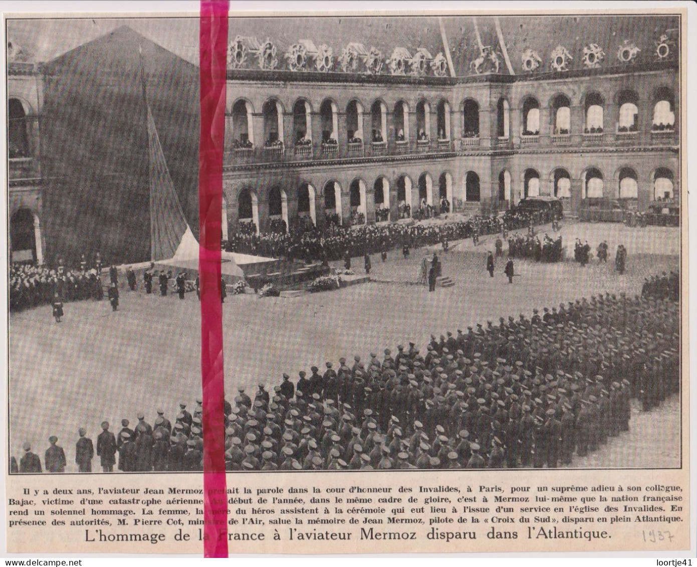 Paris - Hommage à L'aviateur Mermoz - Orig. Knipsel Coupure Tijdschrift Magazine - 1937 - Ohne Zuordnung
