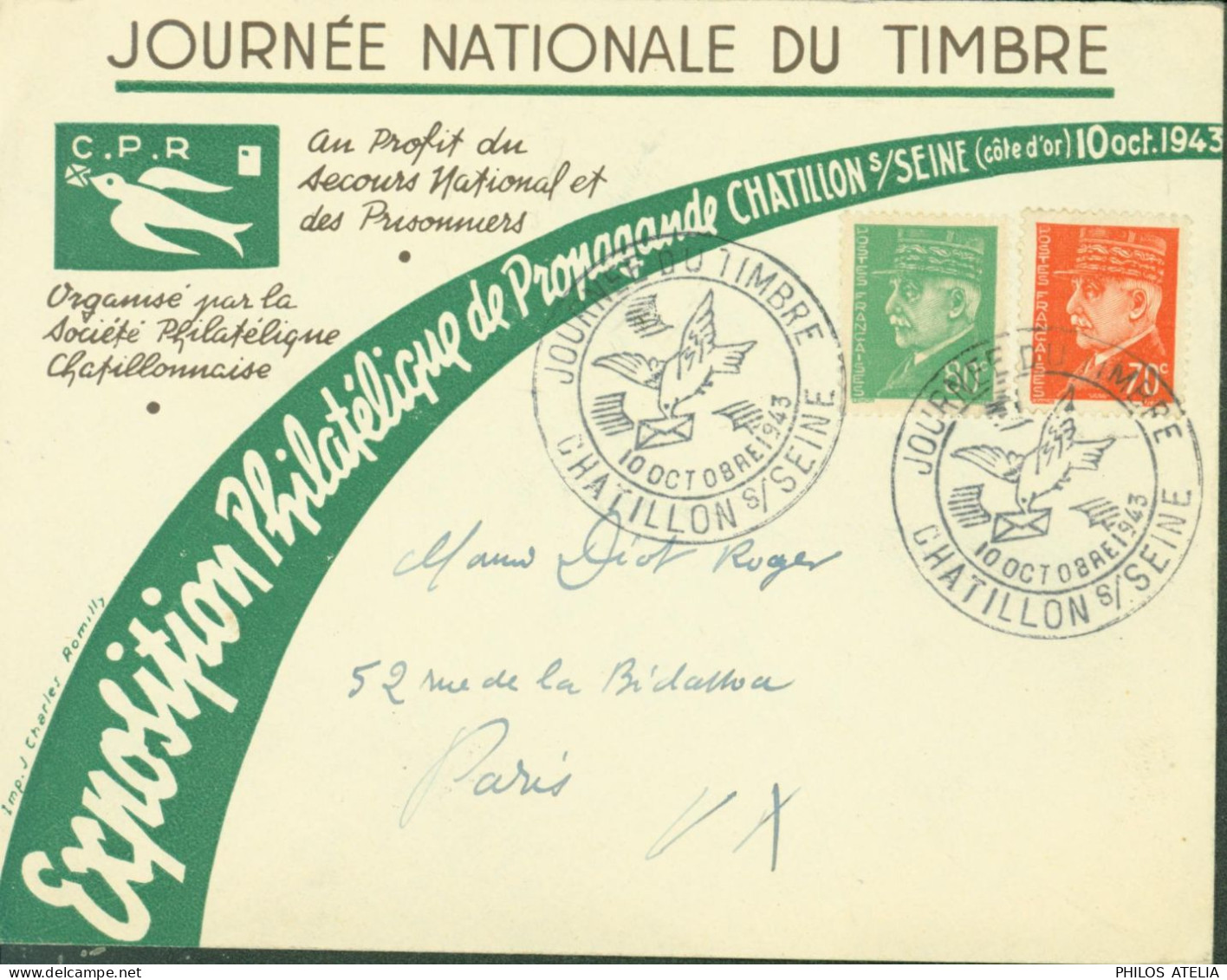 Journée Nationale Du Timbre Chatillon Sur Seine 10 10 1945 Profit Secours National & Des Prisonniers YT Pétain N°511 513 - 1921-1960: Modern Period