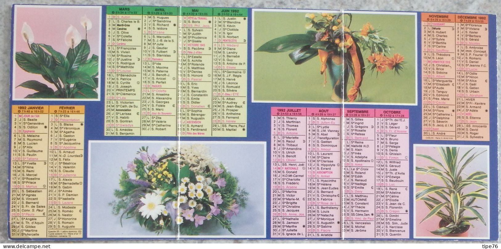 Petit Calendrier Poche 1992 Fleur Fleuriste Rue Gambetta Le Mans Sarthe - Petit Format : 1991-00