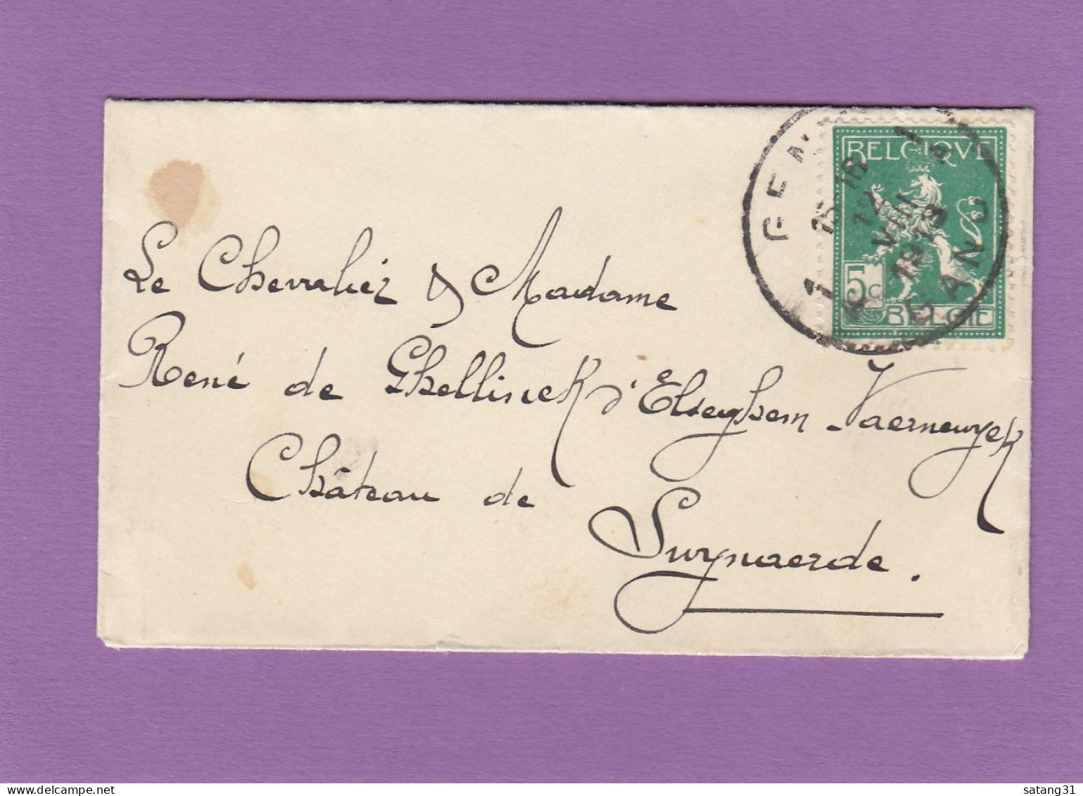 LETTRE FORMAT CARTE DE VISITE ADRESSE AU CHEVALIER & MME RENE DE GHELLINCK D'ELSEGHEM VAERNEWYCK. - Brieven En Documenten