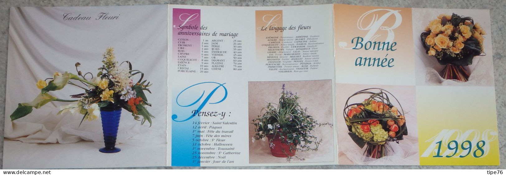 Petit Calendrier Poche 1998 Fleur Fleuriste Rue Gambetta Le Mans Sarthe - Petit Format : 1991-00