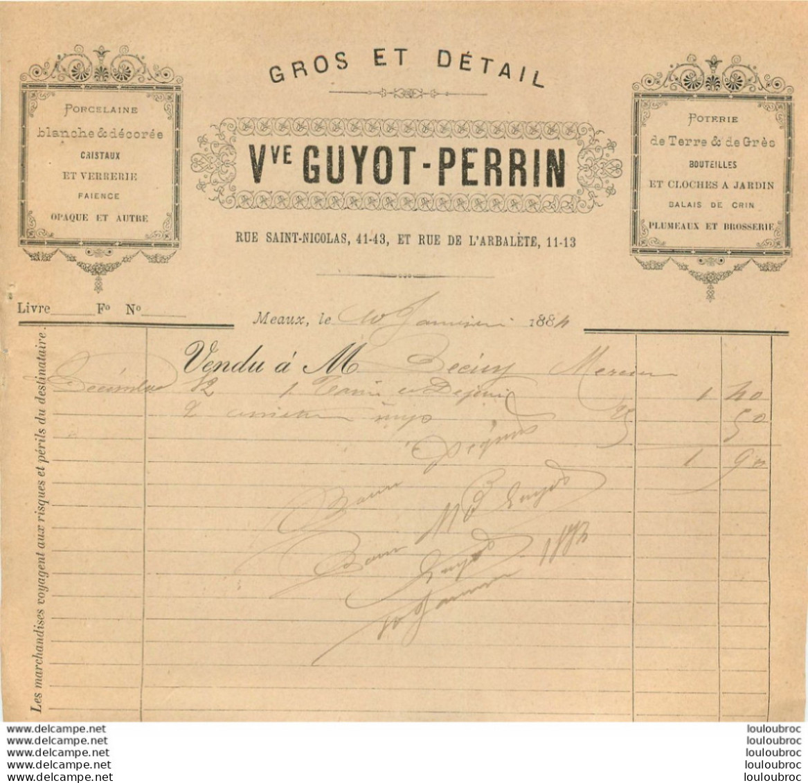 MEAUX 1884 ETS VEUVE GUYOT PERRIN GROS ET DETAIL - 1800 – 1899