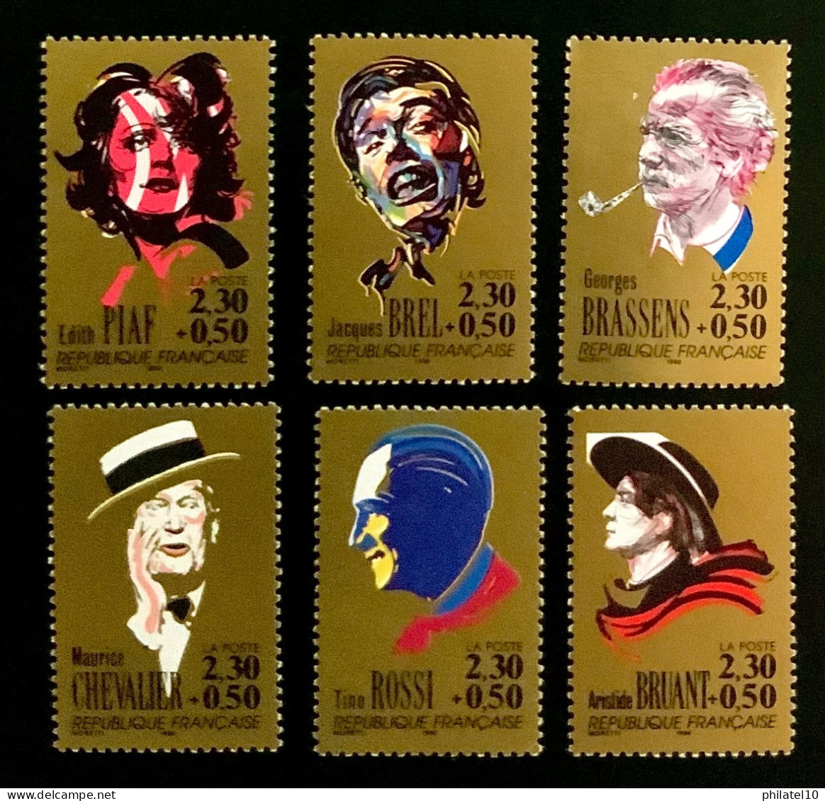 1990 FRANCE N 2649 / 2654 PERSONNAGES CÉLÈBRES - PIAF / BREL / BRASSENS / TINO ROSSI / CHEVALIER / BRUANT - NEUF** - Unused Stamps