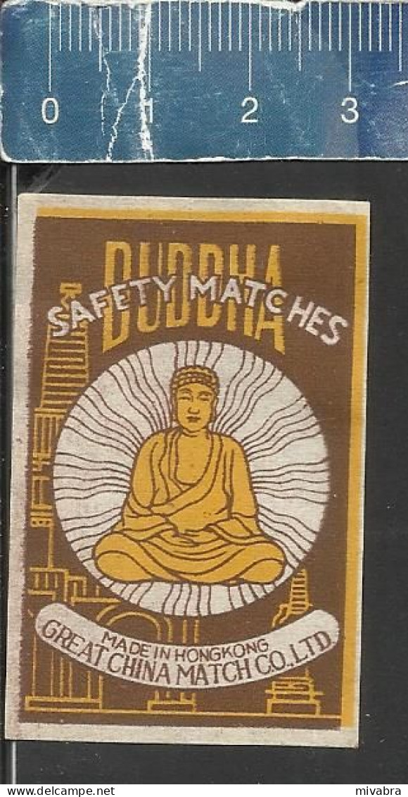 BUDDHA SAFETY MATCHES -  OLD VINTAGE MATCHBOX LABEL  MADE HONGKONG BY GREAT CHINA MATCH C° - Zündholzschachteletiketten