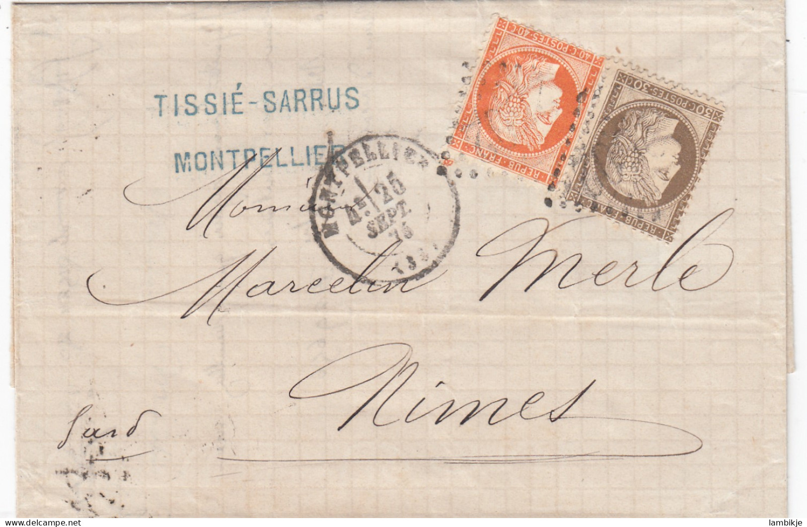 France Cover 1875 - 1871-1875 Cérès