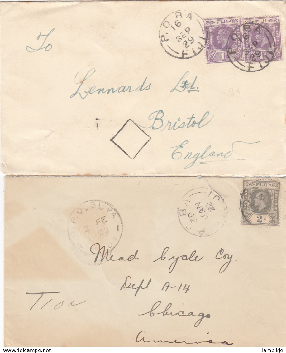 GB Colonies Fiji Islands 2 Covers 1929 - Fiji (...-1970)