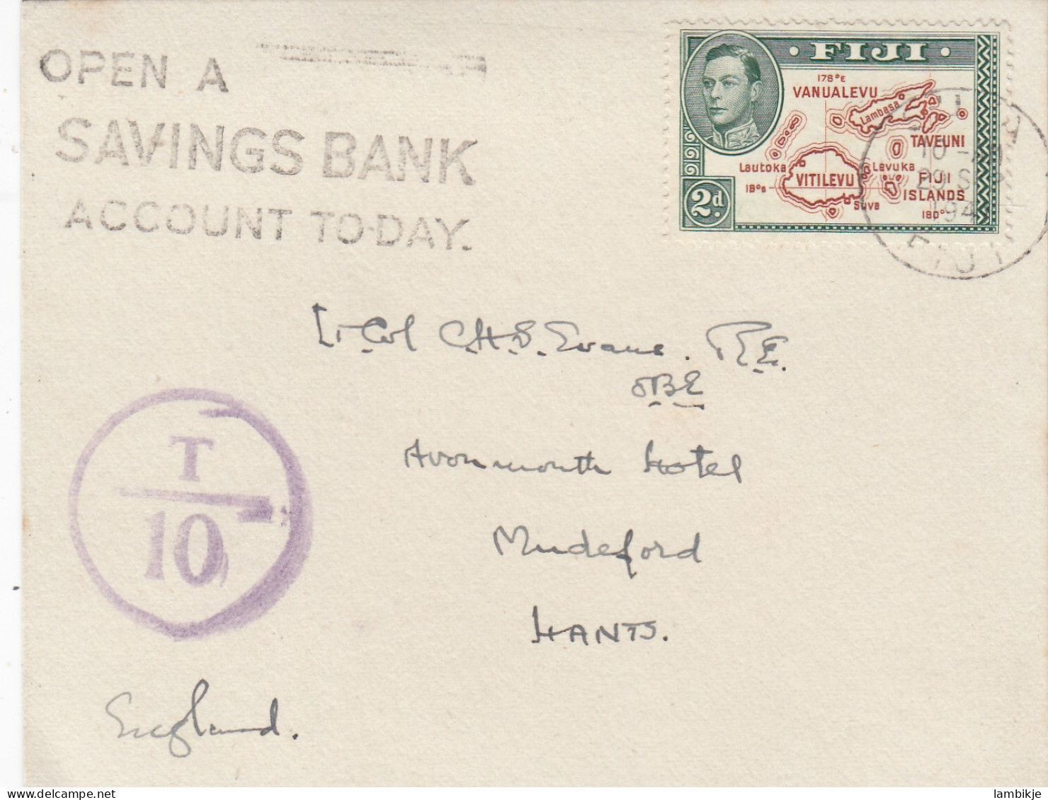 GB Colonies Fiji Islands Postcard 1941 + Porto - Fidji (...-1970)