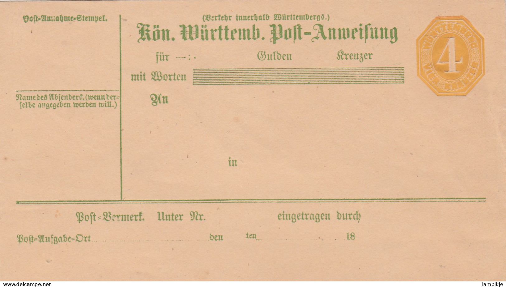 AD Württemberg Postanweisung 1870 - Other & Unclassified