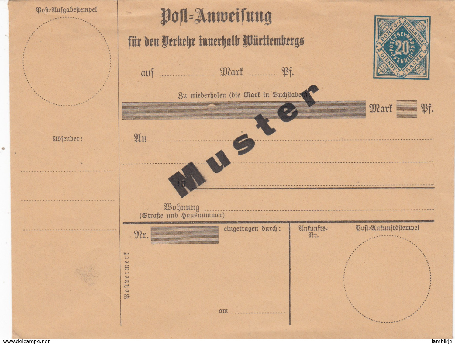 AD Württemberg Postanweisung 1895 Muster - Sonstige & Ohne Zuordnung