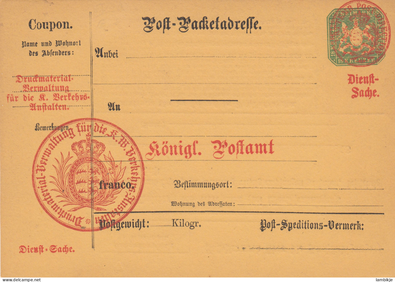 AD Württemberg Packetadresse 1874 - Other & Unclassified