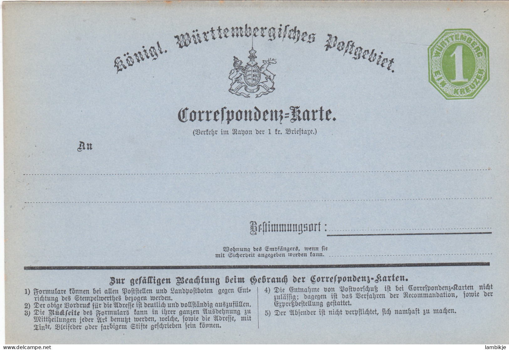AD Württemberg Correspondenzkarte 1871 P4A - Sonstige & Ohne Zuordnung