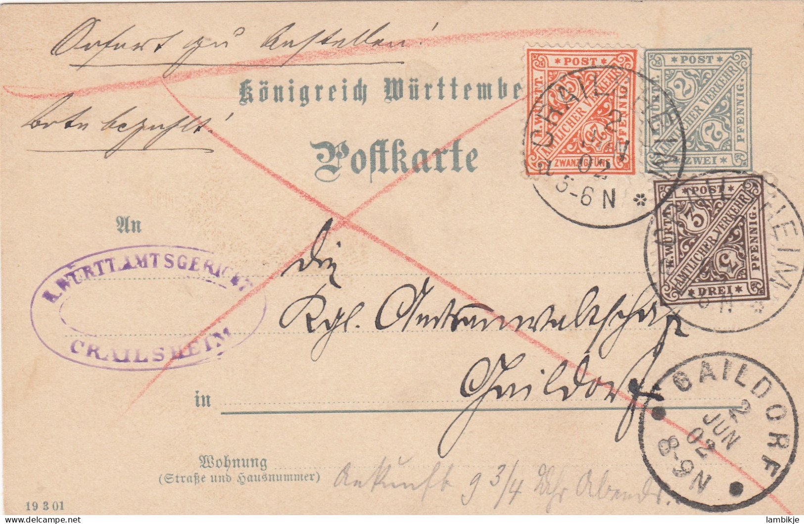 AD Württemberg Postkarte 1902 - Autres & Non Classés