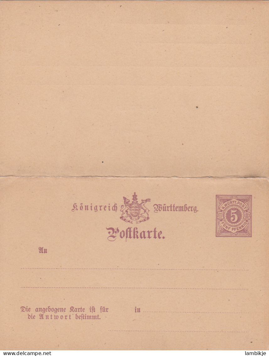 AD Württemberg Postkarte 1890 - Autres & Non Classés