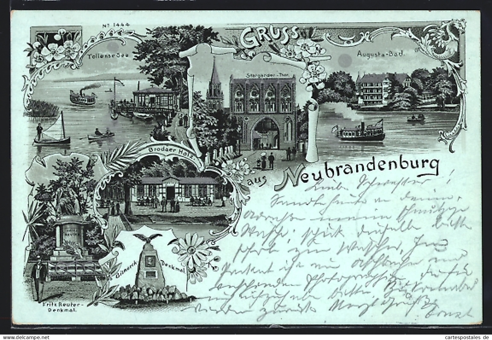 Mondschein-Lithographie Neubrandenburg, Gasthaus Brodaer Holz, Dampfer Auf Dem Tollense See, Stargarder-Thor  - Neubrandenburg
