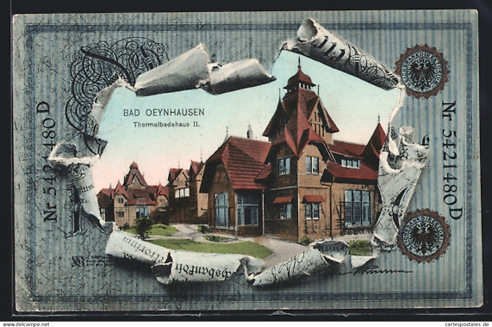 AK Bad Oeynhausen, Thermalbadehaus II, Ansicht Auf Geldschein  - Monete (rappresentazioni)