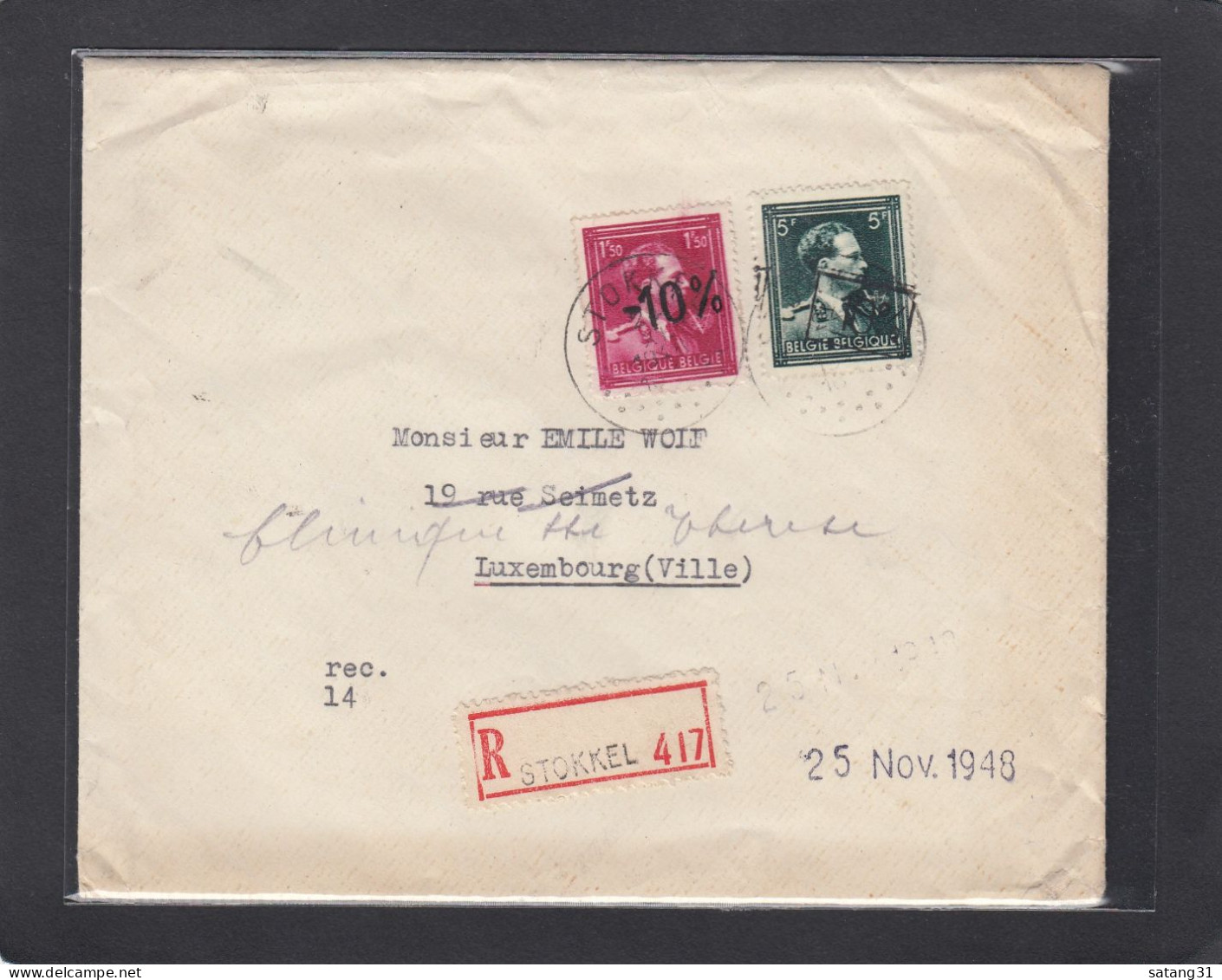 LETTRE RECOMMANDEE DE STOKKEL,AVEC 2 TIMBRES AVEC SURCHARGES DIFFERENTES,POUR LUXEMBOURG-VILLE,1948. - 1946 -10%