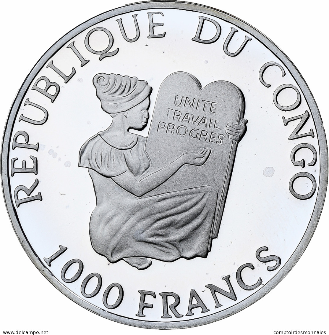 République Du Congo, 1000 Francs, World Cup France 1998, 1997, BE, Argent, FDC - Congo (Repubblica 1960)
