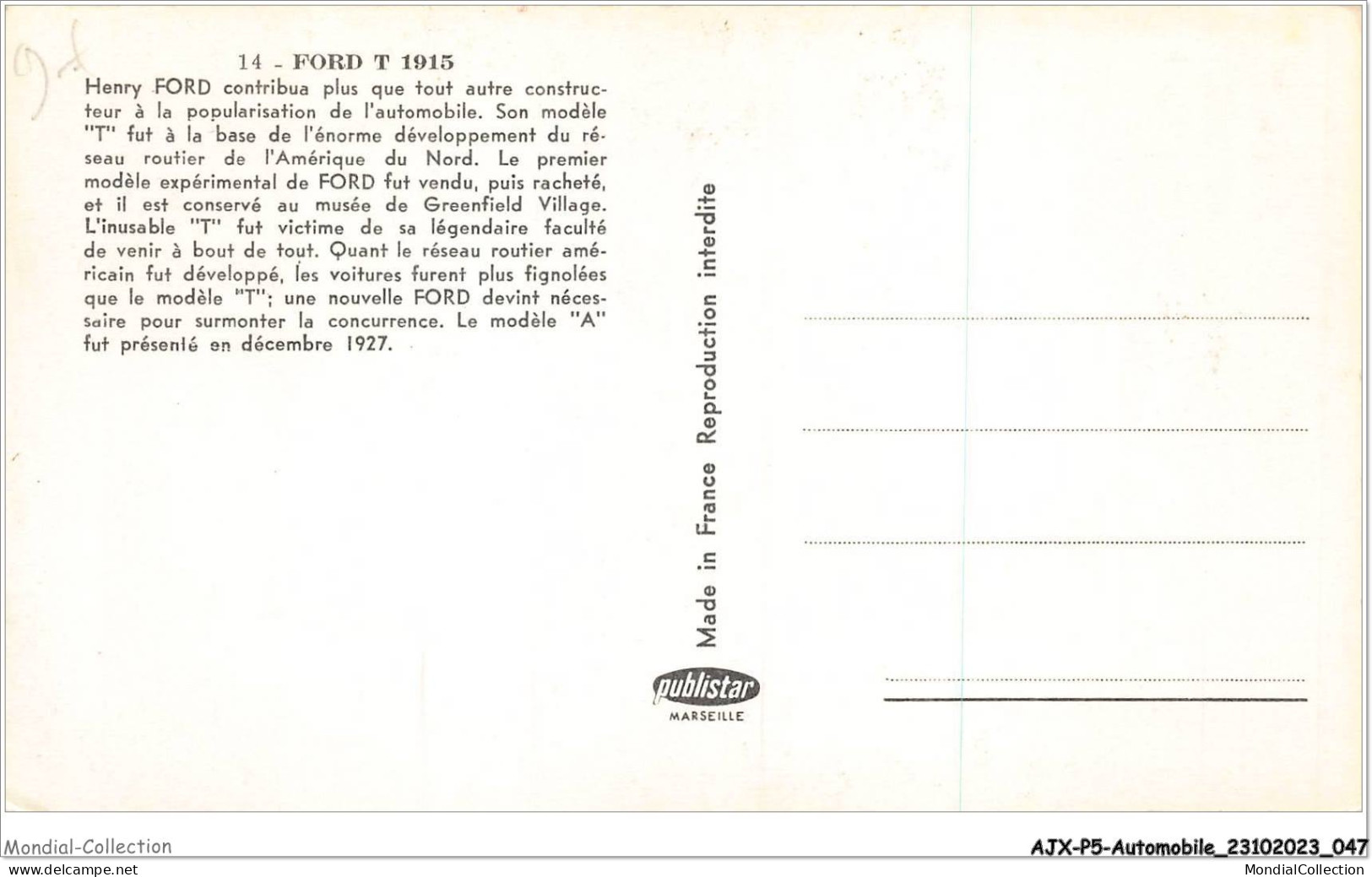 AJXP5-0502 - AUTOMOBILE - FORD T 1915 - Buses & Coaches