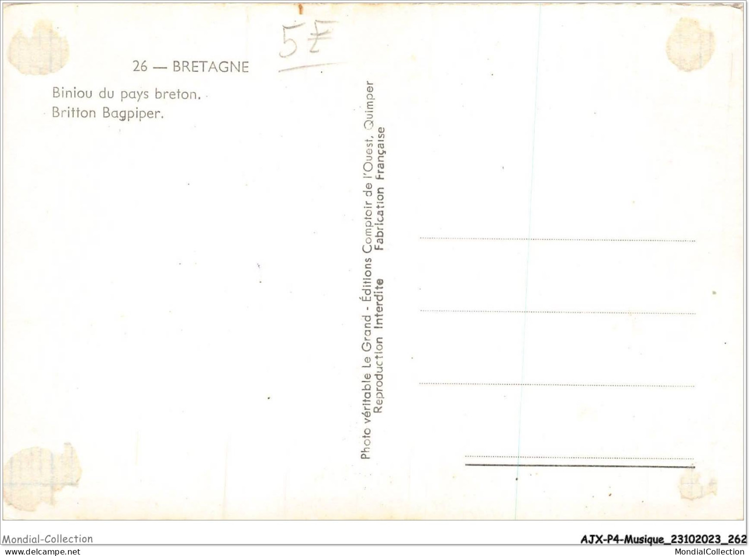 AJXP4-0470 - MUSIQUE - BRETAGNE - Biniou Du Pays Beton - Musik Und Musikanten