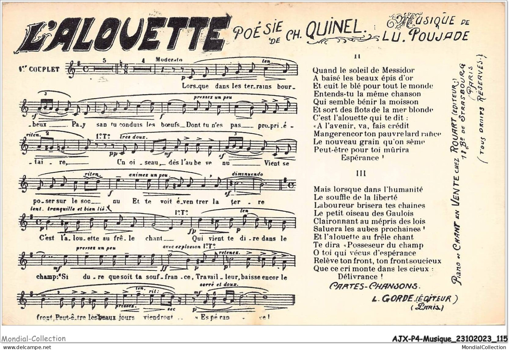 AJXP4-0397 - MUSIQUE - L'ALOUETTE - Musik Und Musikanten