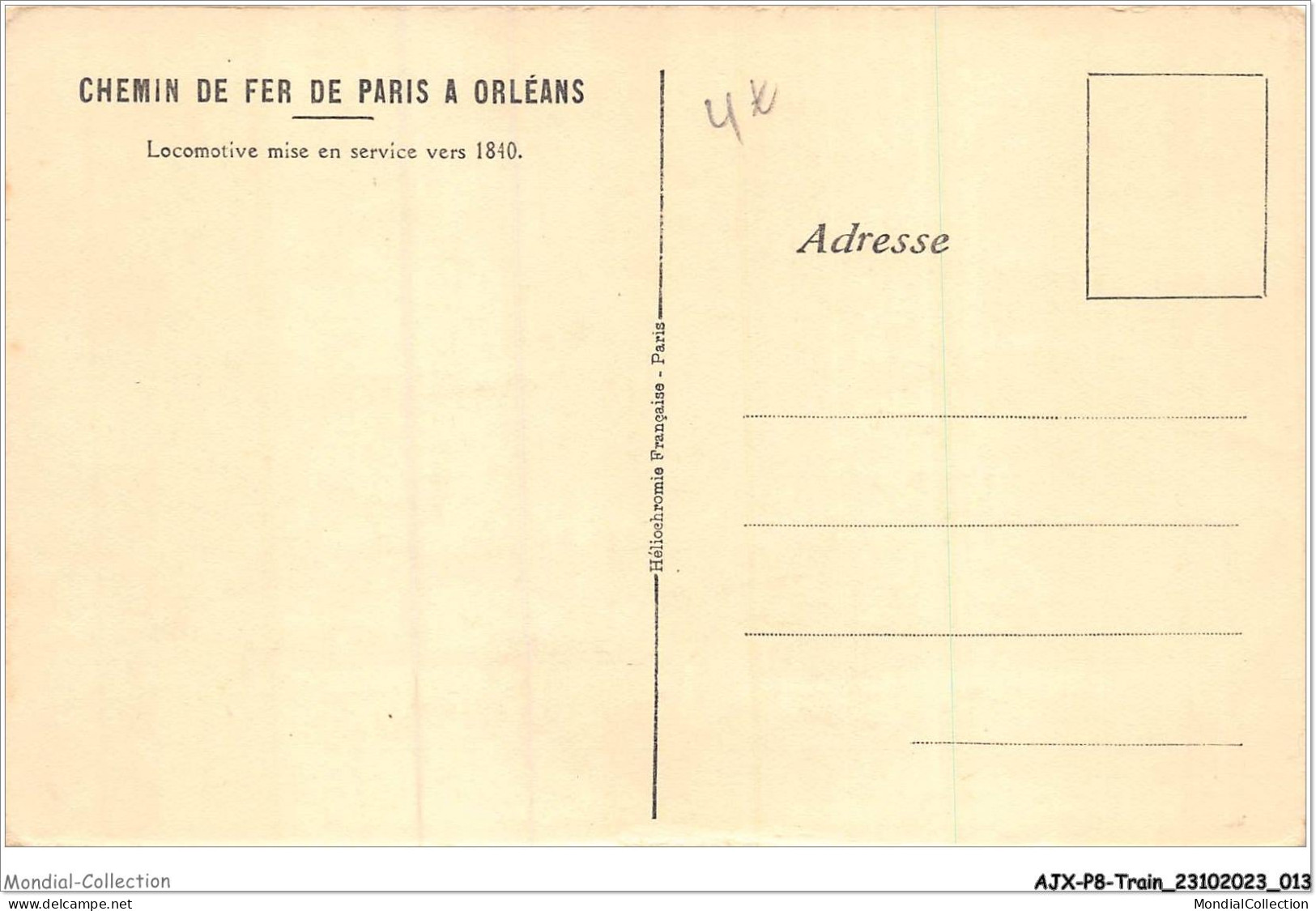 AJXP8-0738 - TRAIN - CHEMIN DE FER DE PARIS A ORLEANS - Locomotive Mise En Service Vers 1840 - Eisenbahnen