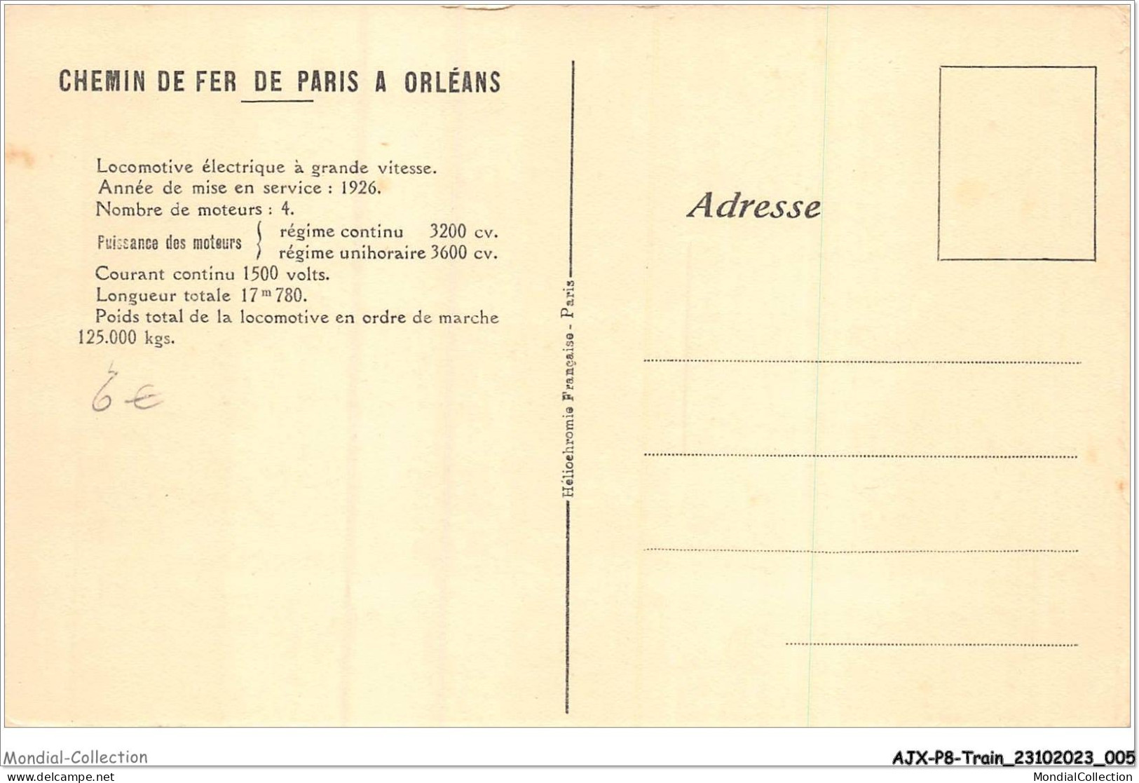 AJXP8-0734 - TRAIN - CHEMIN DE FER DE PARIS A ORLEANS - Locomative A Grande Vitesse - Eisenbahnen