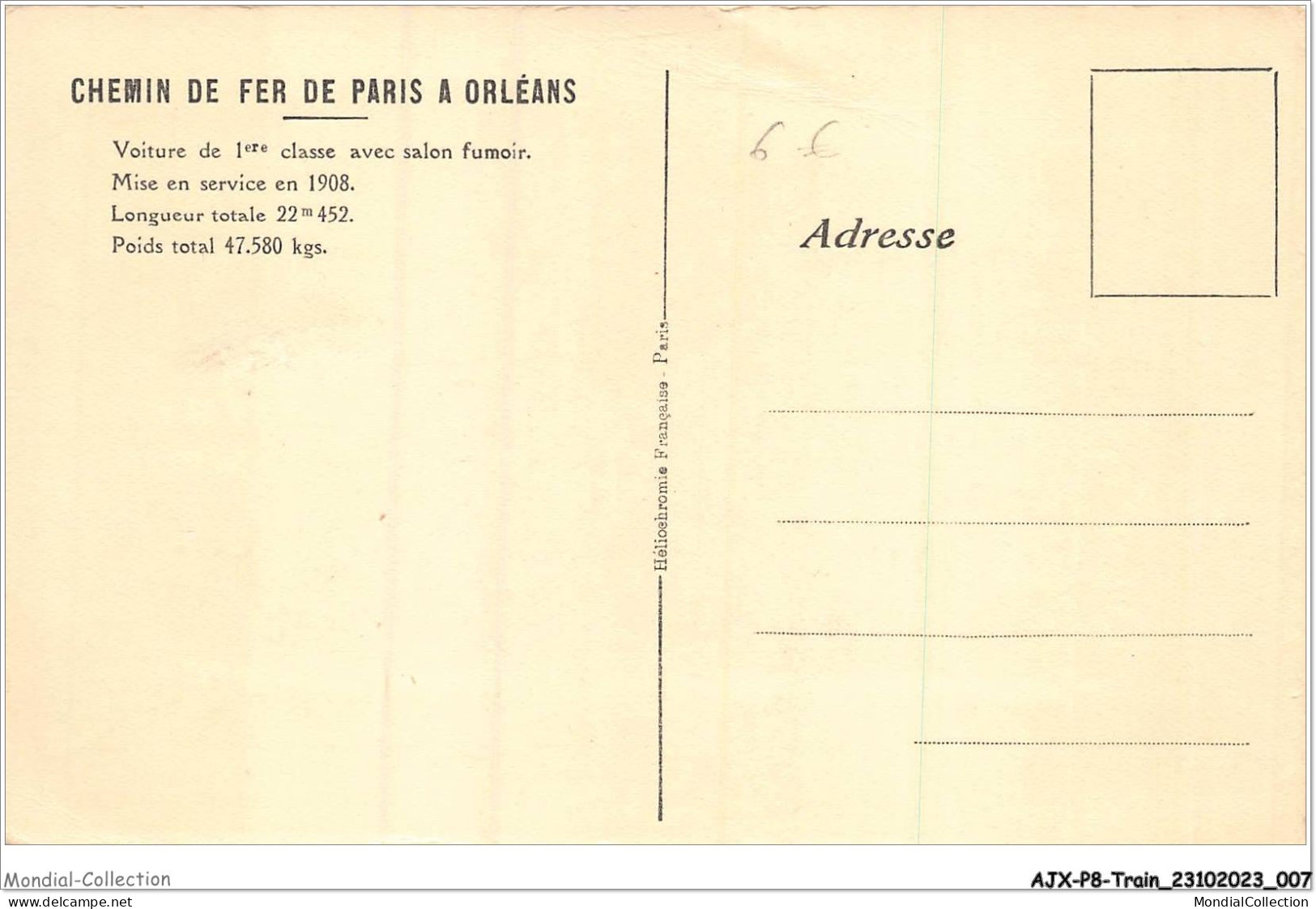AJXP8-0735 - TRAIN - CHEMIN DE FER DE PARIS A ORLEANS - Voiture De 1ere Classe Avec Salon Fumoir - Eisenbahnen