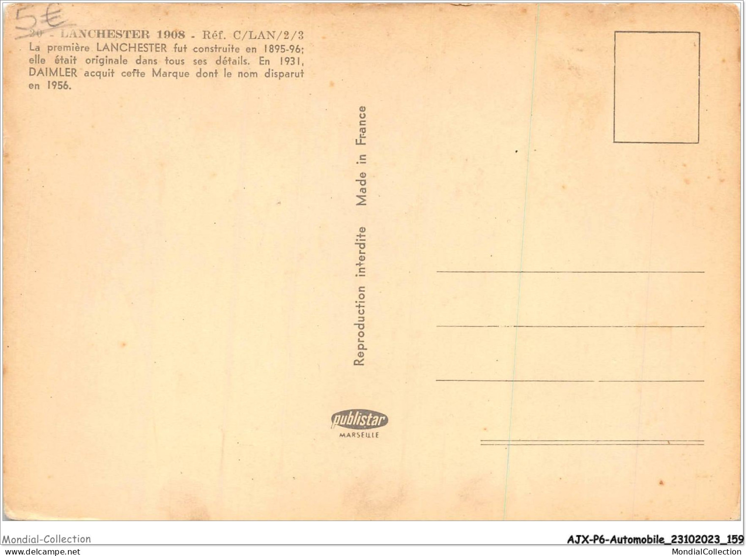 AJXP6-0653 - AUTOMOBILE - LANCHESTER 1908 - Bus & Autocars