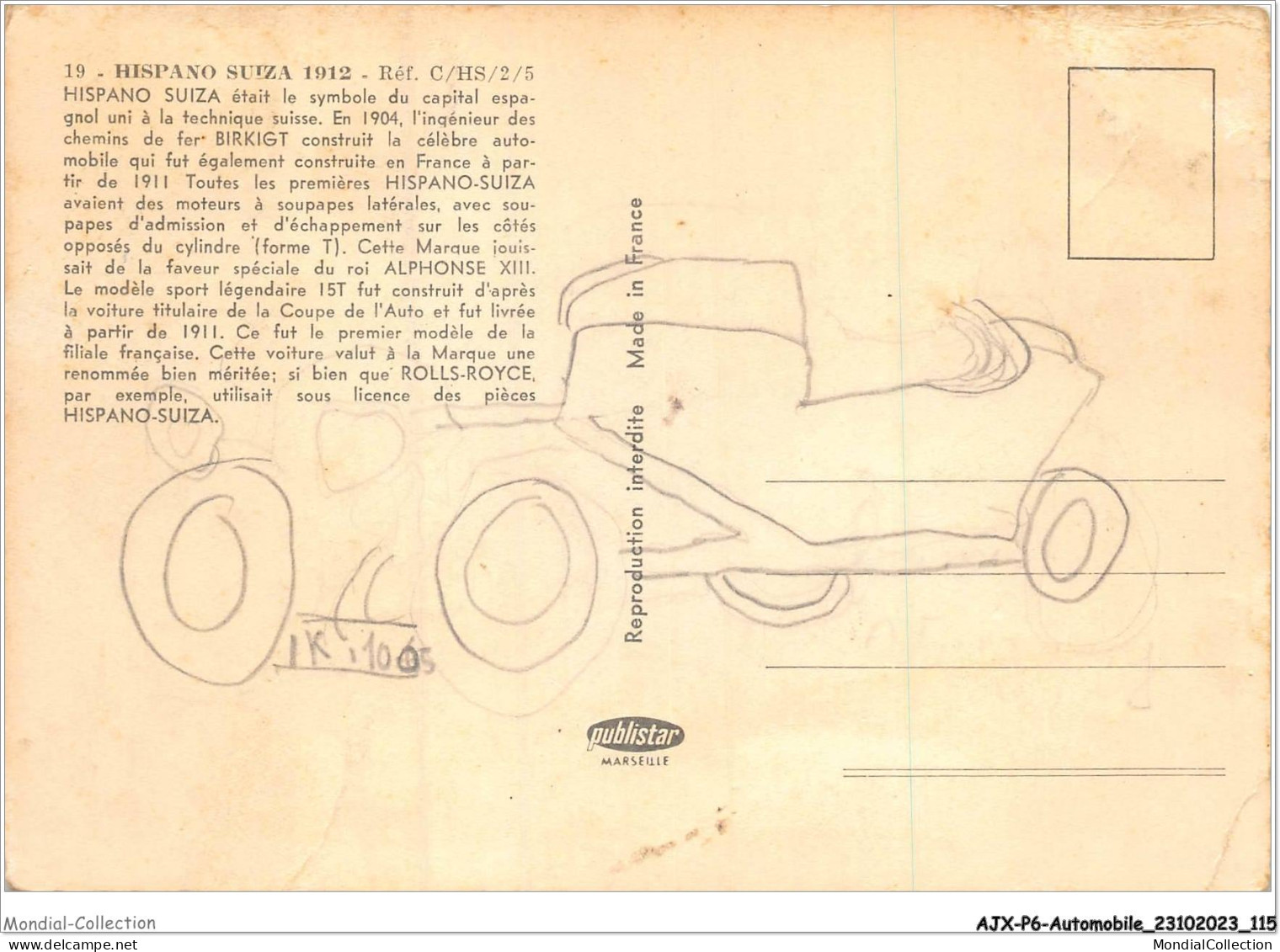 AJXP6-0631 - AUTOMOBILE - HISPANO SUIZA 1912 - Hispano Suiza - Bus & Autocars