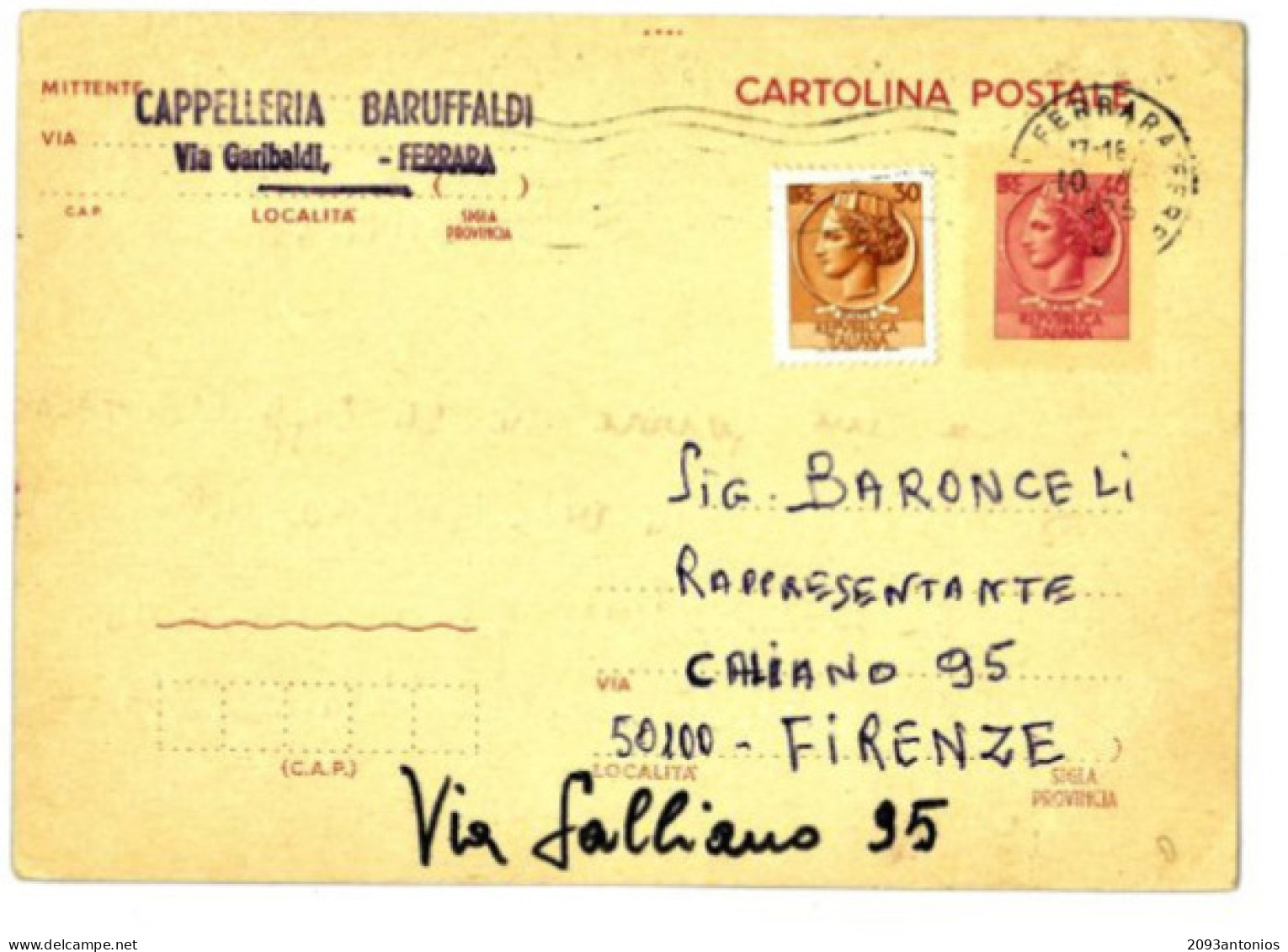 X1794) FERRARA  CARTOLINA POSTALE PUBBLICITARIA STORIA POSTALE SIRACUSANA REPUBBLICA L.40 + L. 30 - Ferrara